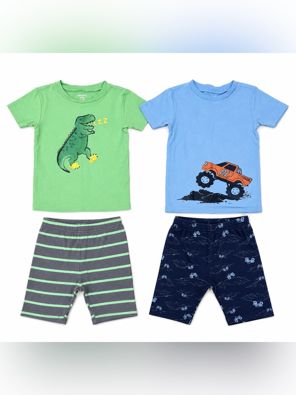 Carter’s Boys 2T Dinosaur Monster Truck 4 Pc Pajama Set Cotton Sleepwear PJs